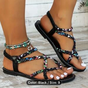 Women's Black Braided Sandals
